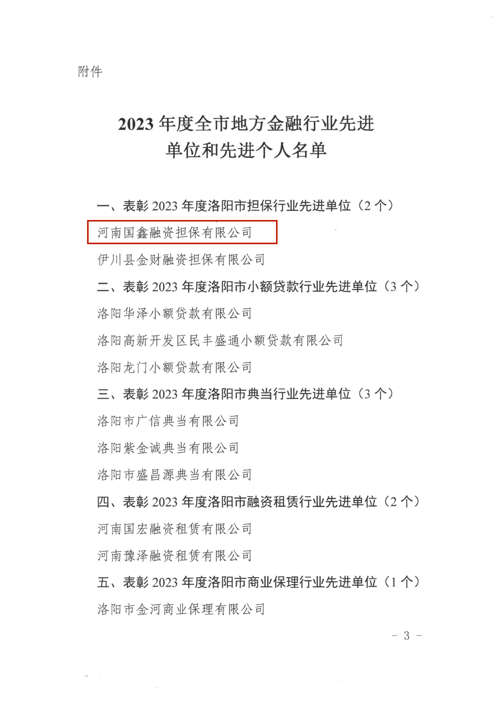 国鑫担保+喜报，国鑫担保荣获2023年度洛阳市地方金融行业多项奖项（3）