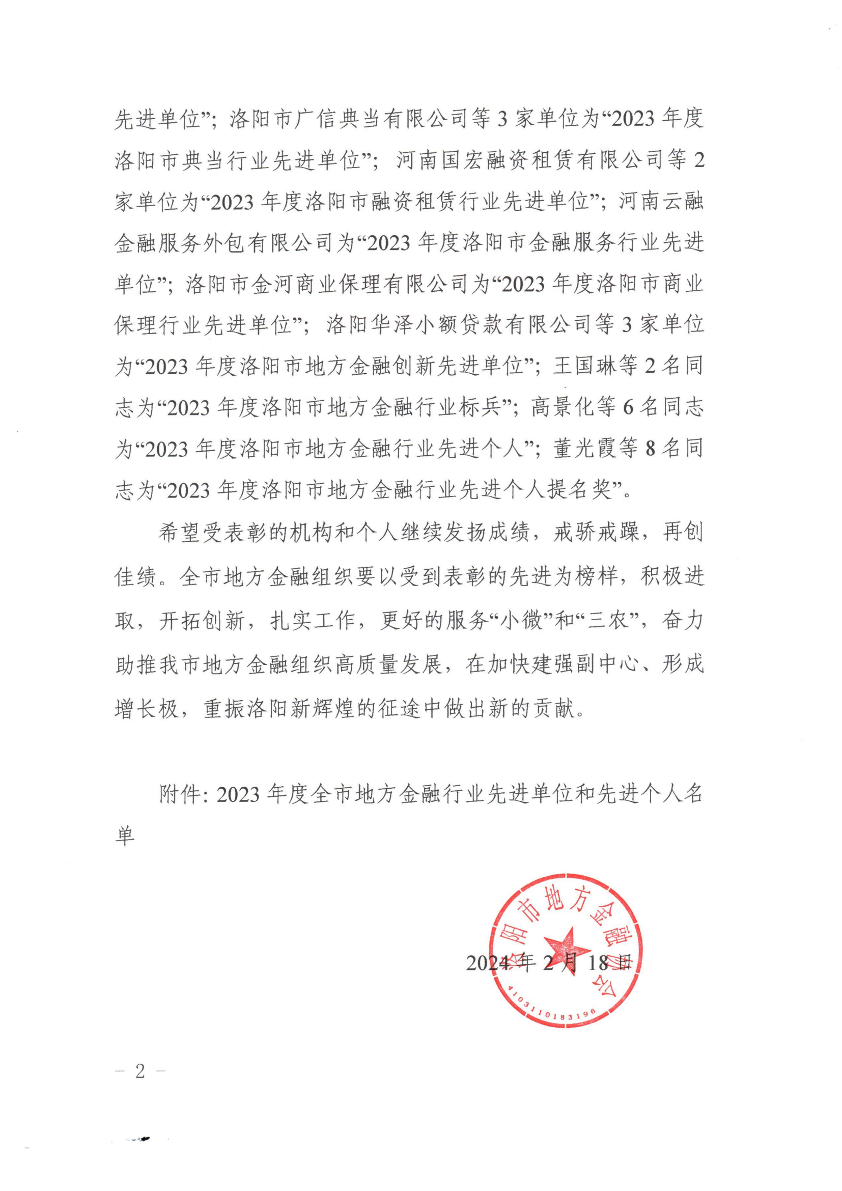 国鑫担保+喜报，国鑫担保荣获2023年度洛阳市地方金融行业多项奖项（2）