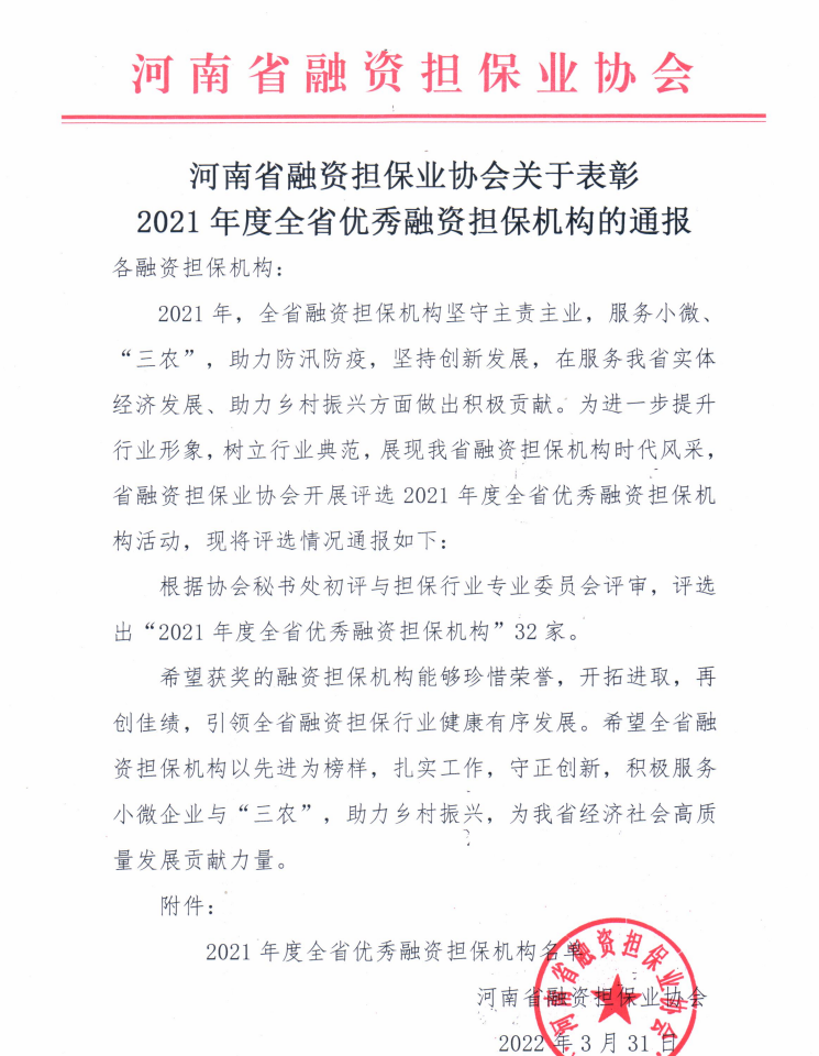 喜报! 国鑫担保入选全省2021年度优秀融资担保机构